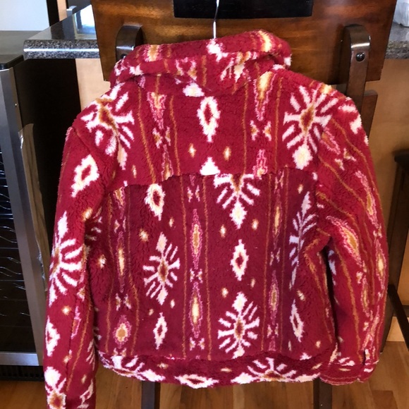 Red Aztec Southwest Sherpa Jacket US L 🎥 - Picture 4 of 15
